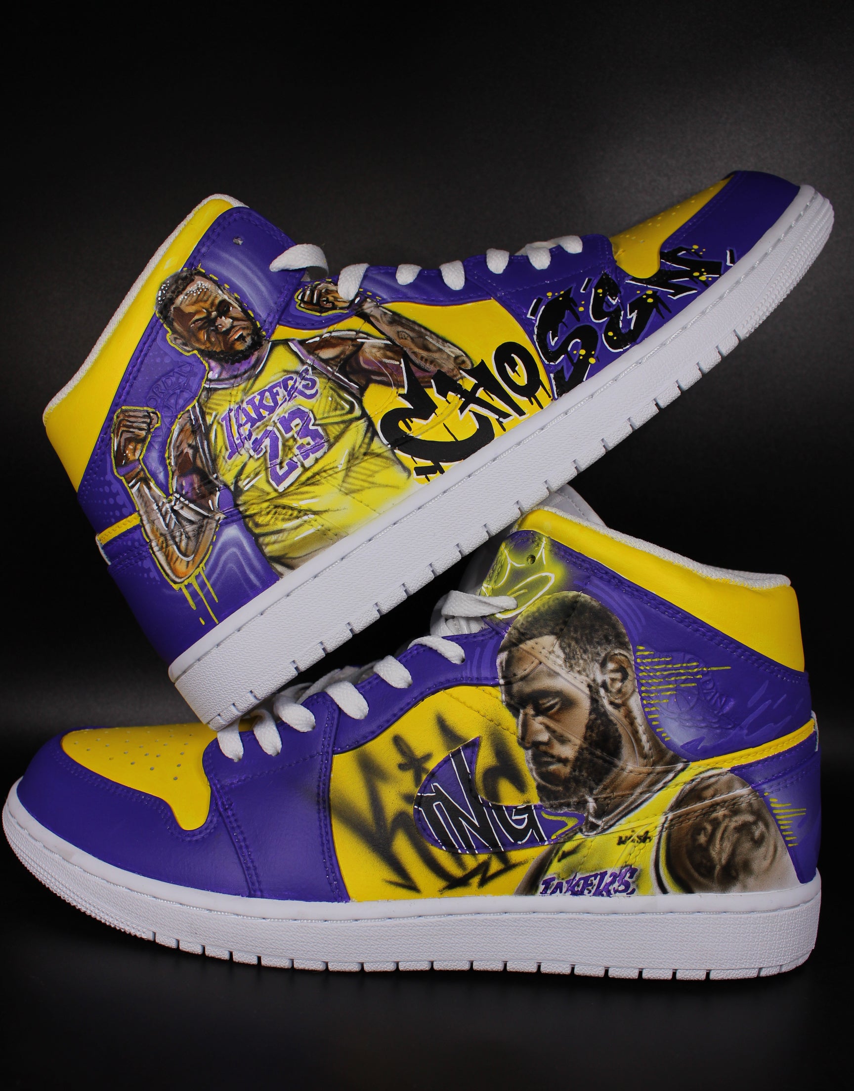 Custom Nike Air Jordan 1 mid "Basketball sports graffiti" - you can choose the player and team theme.